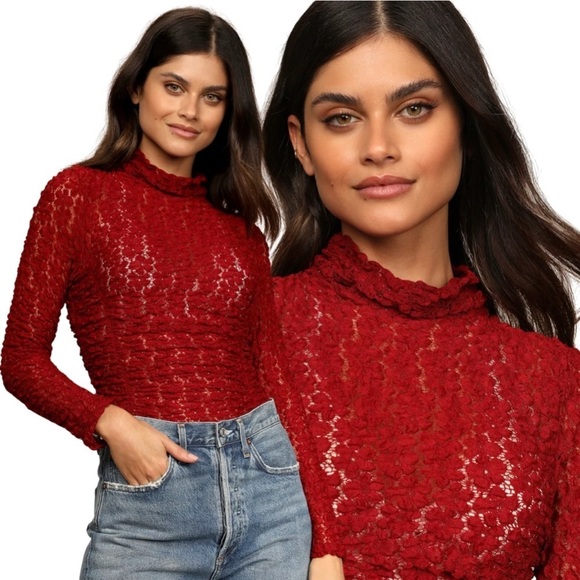 Free People Tops - Free People Intimately FP Day And Night Lace Thong Bodysuit Women Sz M Red NWOT